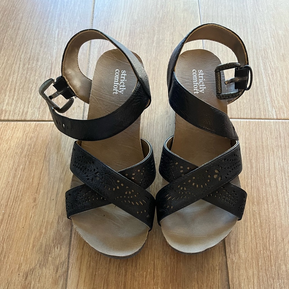 Strictly comfort black sandals with ankle strap